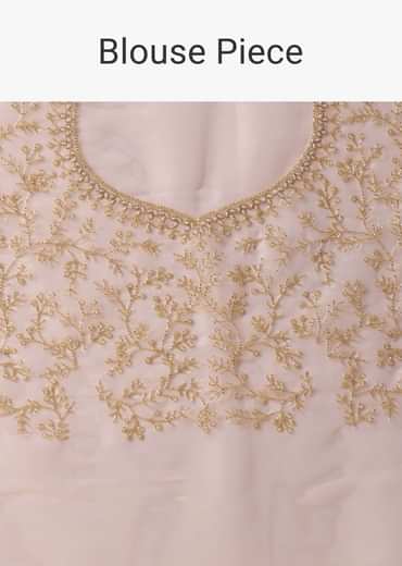 Beige Toned Foil Saree In Tissue With Cut Dana Embroidered Borders