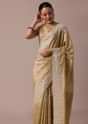 Beige Tussar Saree With Unstitched Blouse