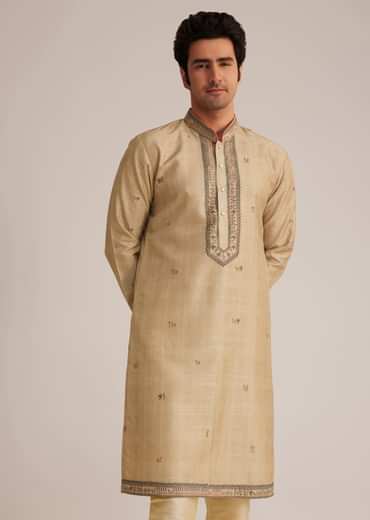 Beige Tussar Silk Kurta Set
