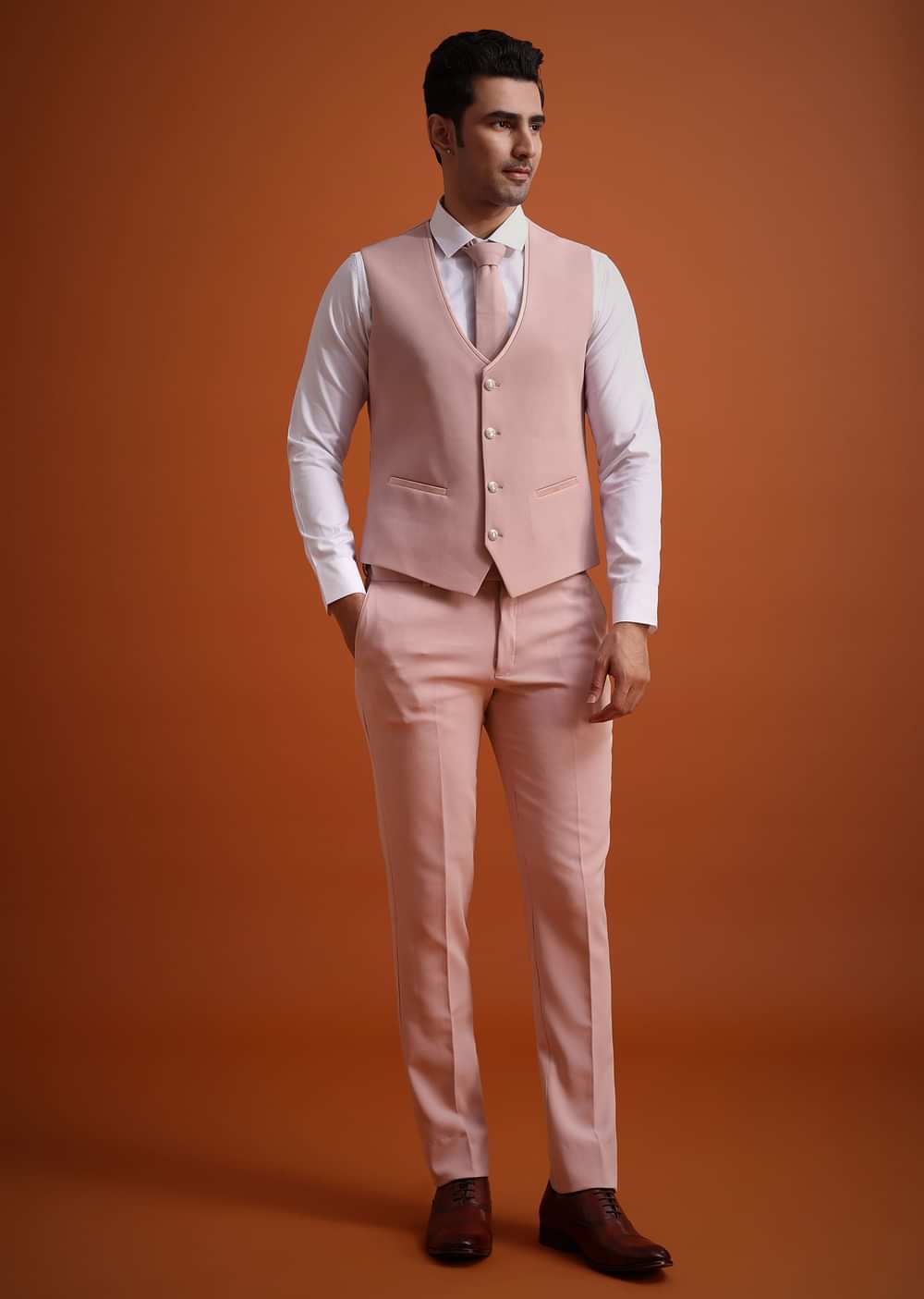 Beige Tuxedo And Pant Set With Cutdana Embellishments