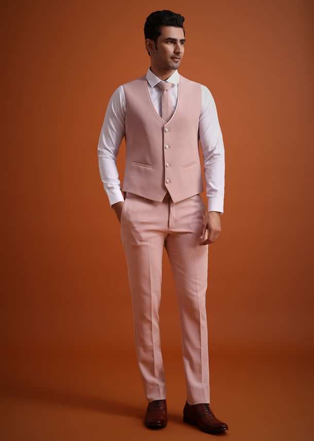 Beige Tuxedo And Pant Set With Cutdana Embellishments Beige Tuxedo And Pant Set With Cutdana Embellishments