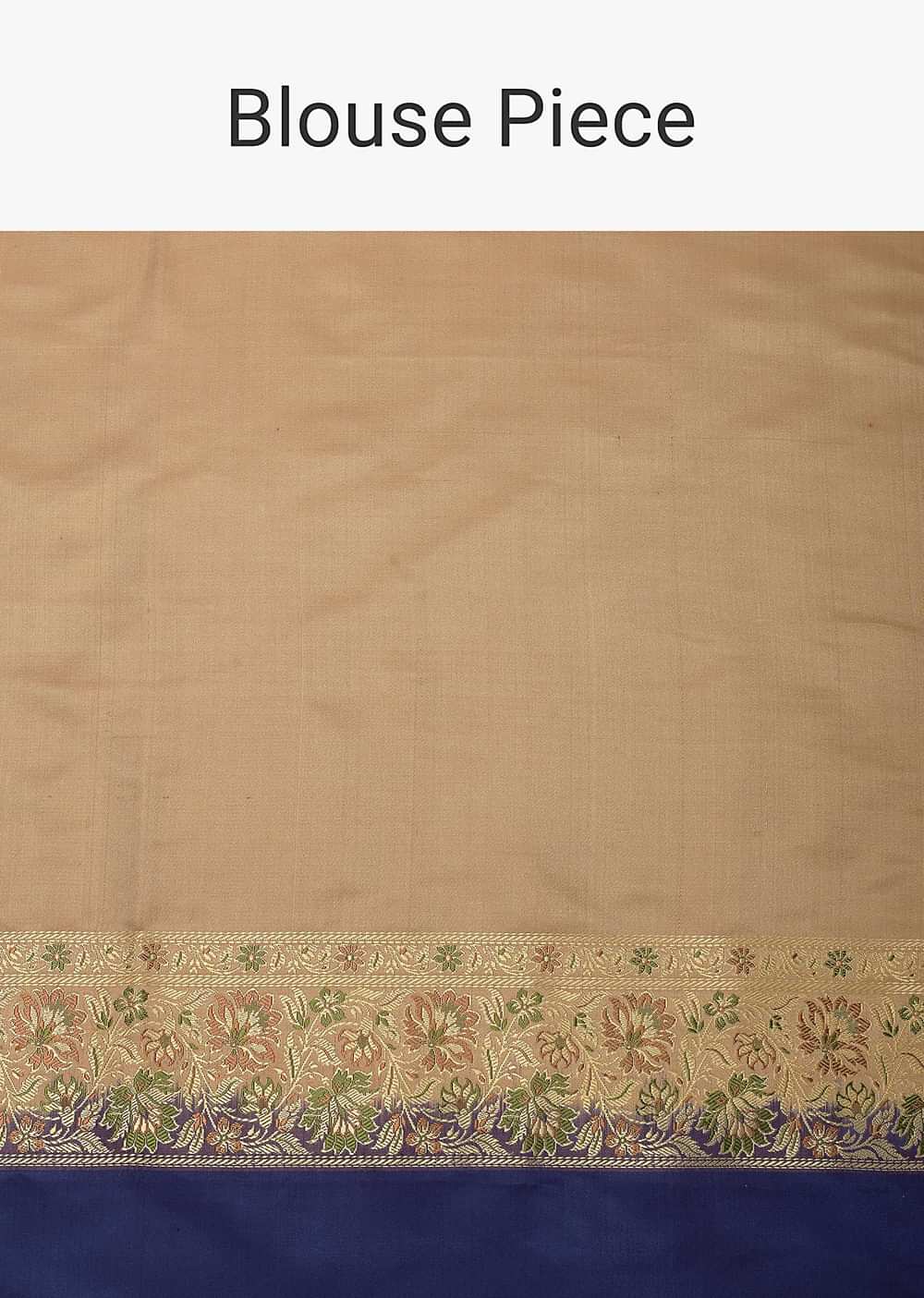 Beige Valkalam Banarasi Saree In Satin Crepe With Unstitched Blouse Piece