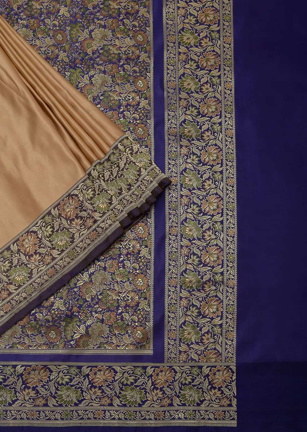 Beige Valkalam Banarasi Saree In Satin Crepe With Unstitched Blouse Piece