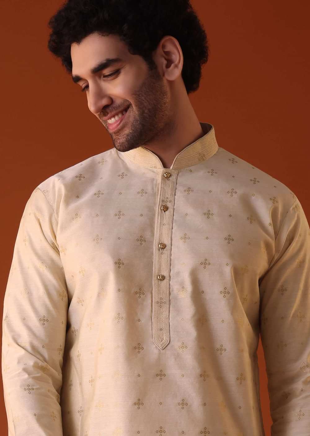 Beige White Kurta Set In Bangalore Art Silk With Zari Work