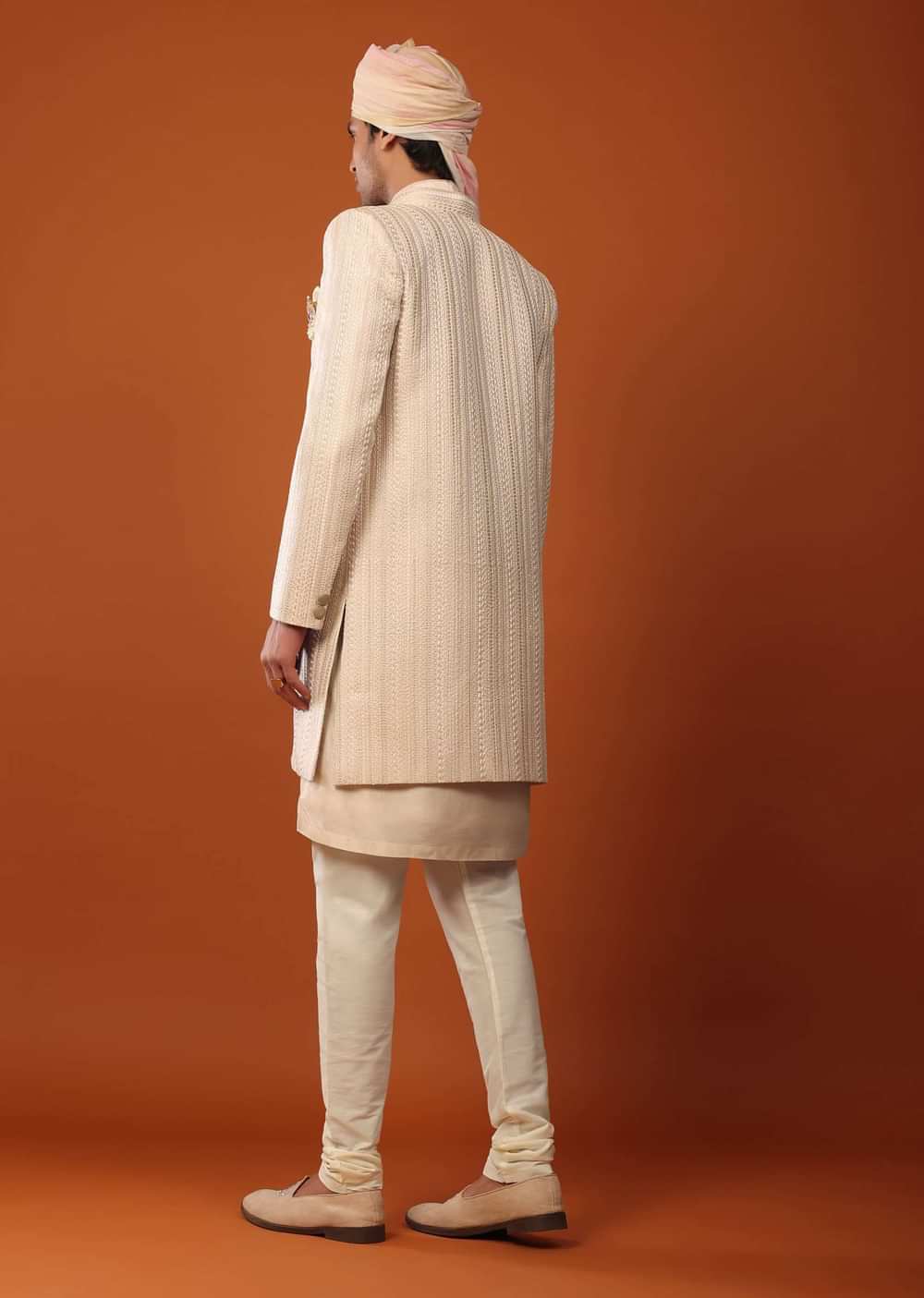 Beige Sherwani With Resham And Mirror Work