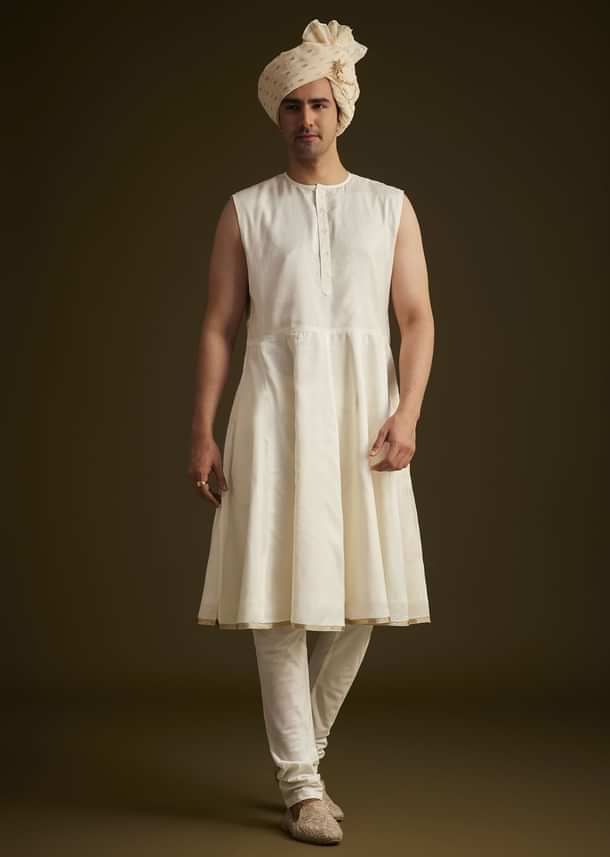 Beige Zardozi Embroidered Sherwani With Matching Dupatta