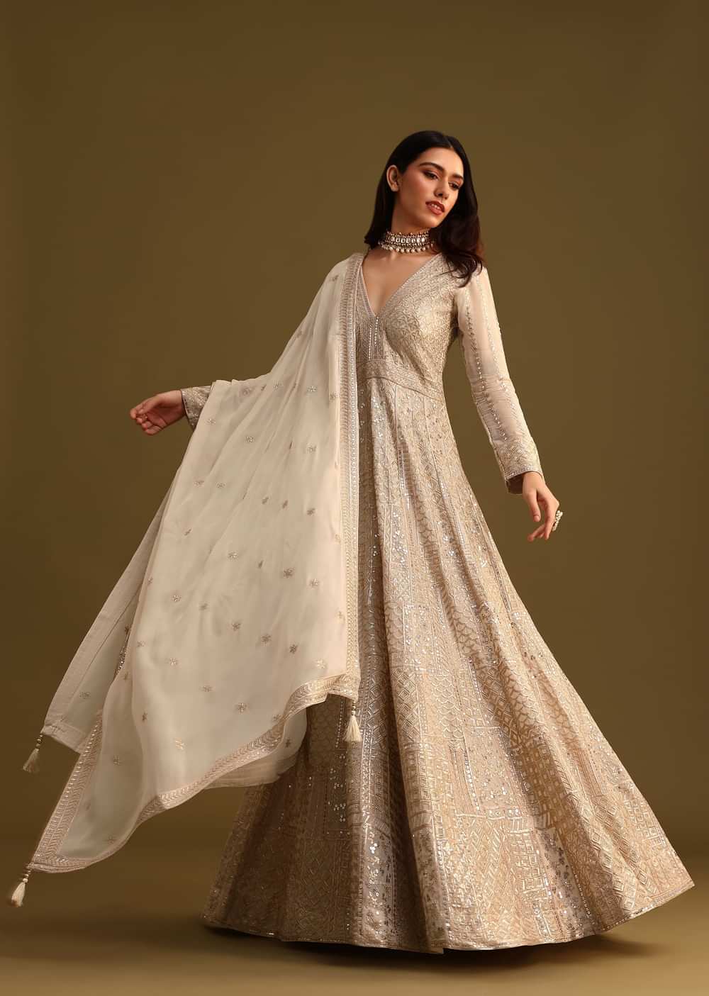 Beige Zari Work Anarkali Suit With Dupatta KALKI Fashion India