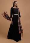 Black Anarkali Suit In Cotton Silk With Sequins And Zari Buttis All Over