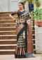 Black And Beige Saree In Kota Silk With Check Pattern And Rust Weaved Border Online - Kalki Fashion