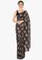Black and gold chantilly lace saree with scalloped border only on Kalki