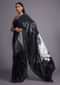 Black And Grey Ombre Saree In Satin Blend With Printed Floral Motifs And Kundan Accents Online - Kalki Fashion