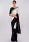 Black and white satin saree with embroidered velvet border only on kalki