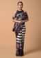 Black And White Shaded Saree In Satin With Stripes And Colorful Floral Print Online - Kalki Fashion