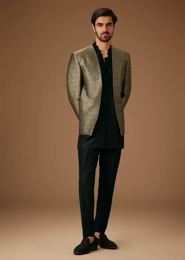 Black Banarasi Silk Indowestern Bandi Set