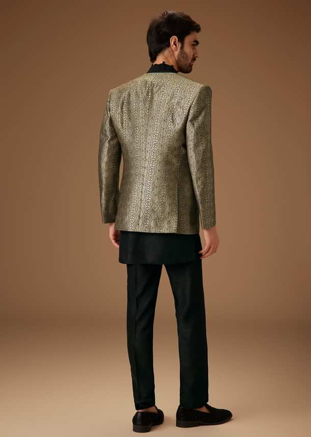 Black Banarasi Silk Indowestern Bandi Set