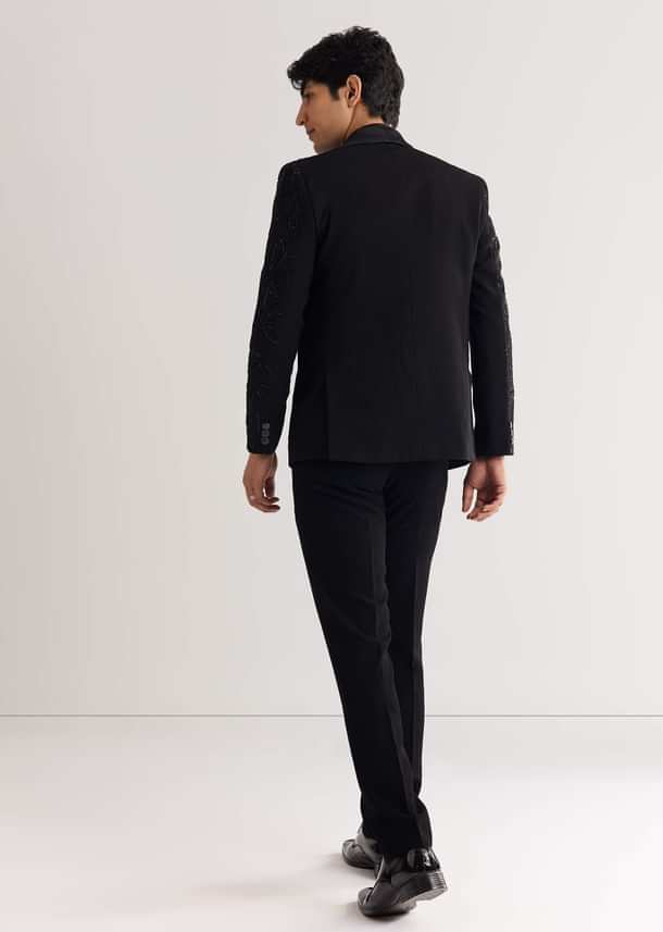 Black Beads And Sequin Embroidered Tuxedo Suit Black Beads And Sequin Embroidered Tuxedo Suit