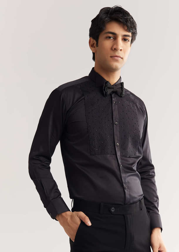 Black Beads And Sequin Embroidered Tuxedo Suit Black Beads And Sequin Embroidered Tuxedo Suit