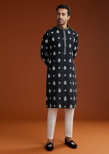 Black Chanderi Kurta Pant Set