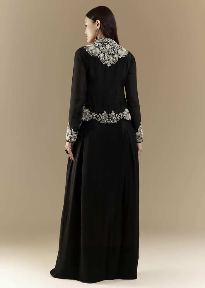 Black Chinon Crop Top and Skirt Set