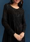 Black Chinon Kurta Set With Sequins And Cut Dana Work
