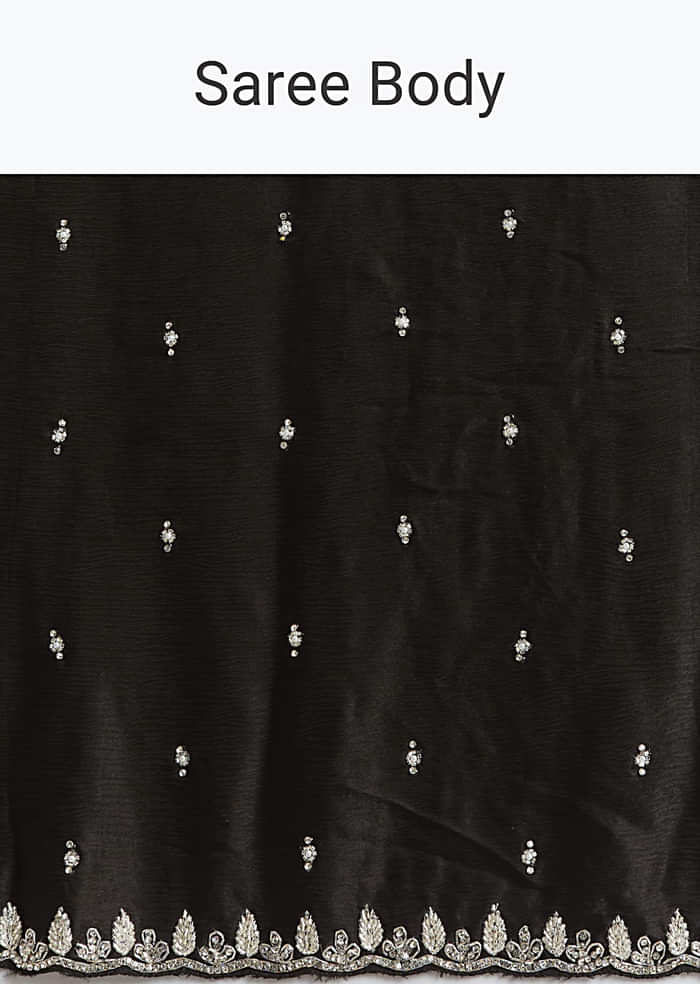 Black Chinon Saree With Stone And Cutdana Embroidery