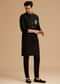 Black Cotton Kurta Jacket Set With Embroidered Pocket And Collar