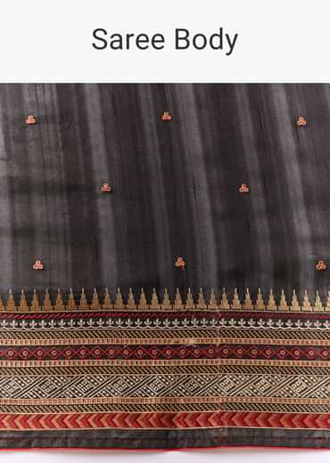 Black Cotton Linen Saree with Blouse Fabric