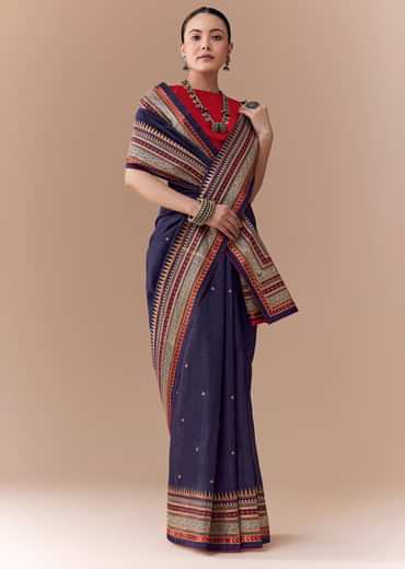 Black Cotton Linen Woven Saree with Blouse Fabric