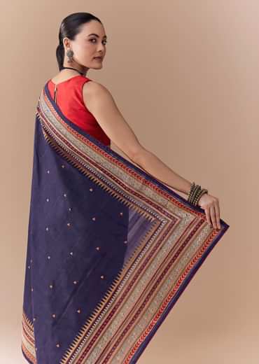 Black Cotton Linen Woven Saree with Blouse Fabric