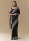 Black Cotton Satin Embellished Saree with Unstitched Blouse