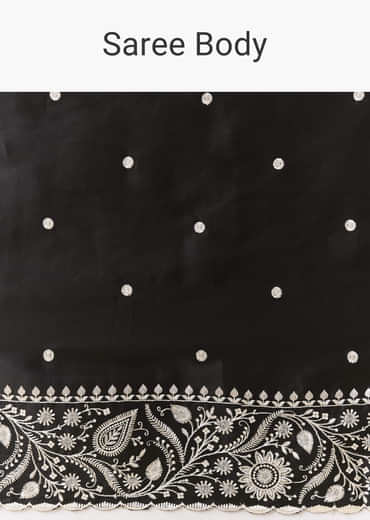 Black Cotton Satin Embellished Saree with Unstitched Blouse