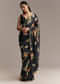 Black Crepe Saree With Floral Digital Print And Embroidered Border