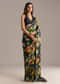 Black Crepe Saree With Floral Print And Stone Embroidery