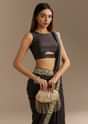 Black Crushed Tissue Saree With Scallop Border And Stone Embroidery