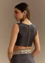 Black Crushed Tissue Saree With Scallop Border And Stone Embroidery