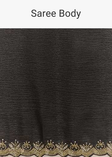 Black Crushed Tissue Saree With Scallop Embroidered Border
