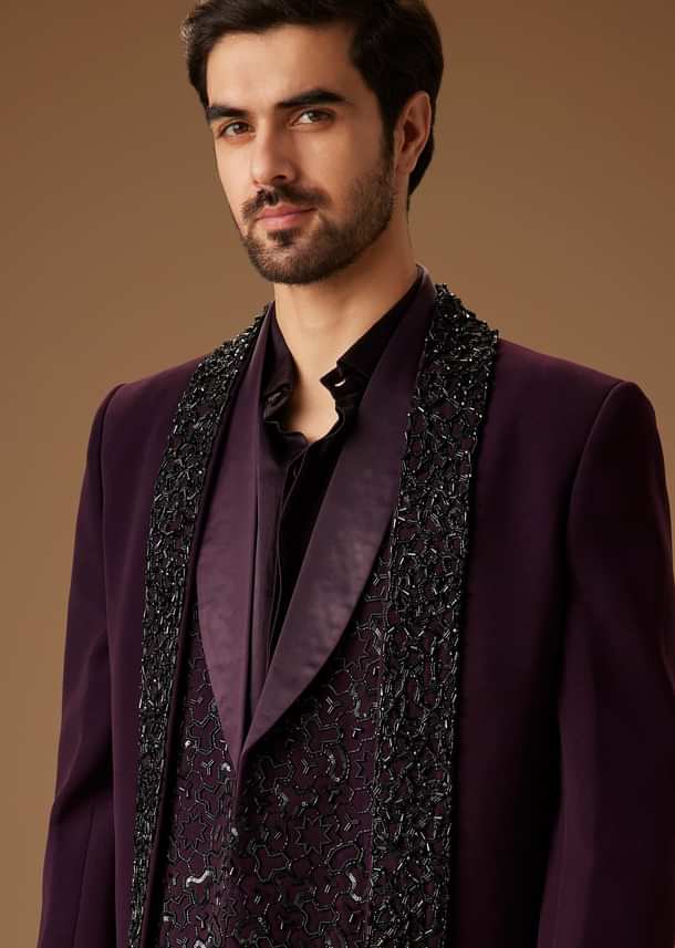 Black Cut Dana Work Indo Western Tuxedo