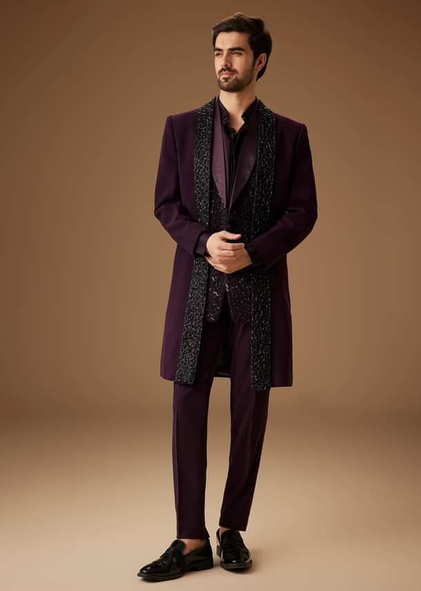 Black Cut Dana Work Indo Western Tuxedo