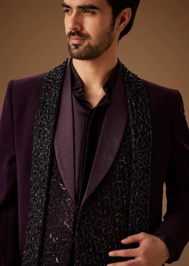 Black Cut Dana Work Indo Western Tuxedo