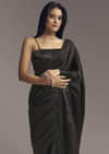 Black Embellished Chinon Saree With Floral Resham Work