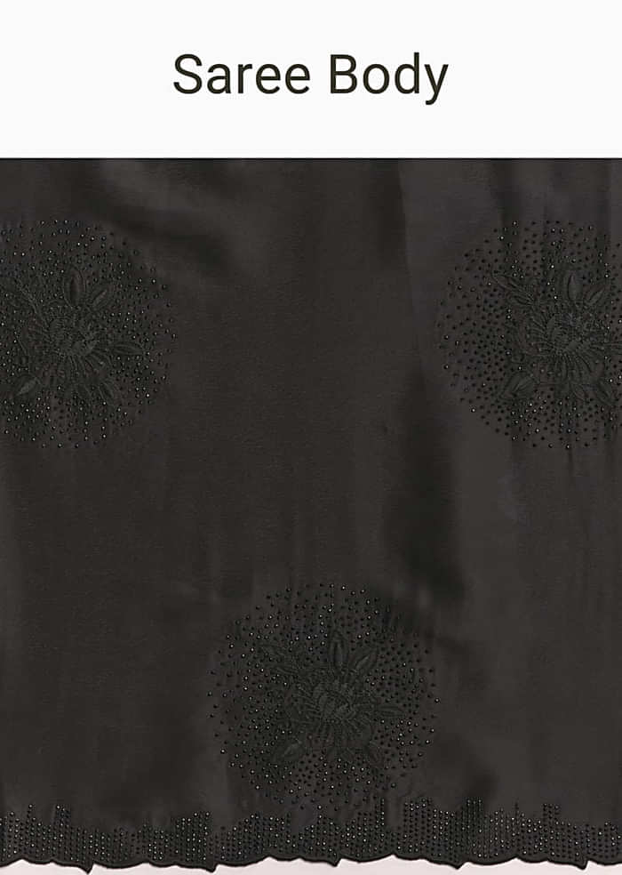 Black Embellished Chinon Saree With Floral Resham Work