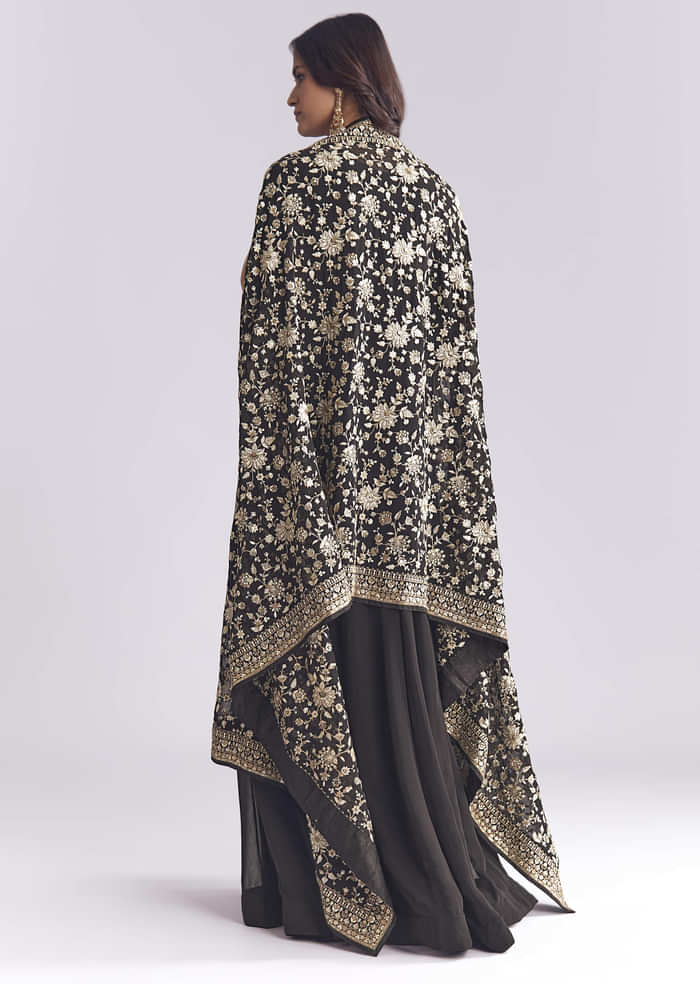Black Georgette Anarkali Suit With Thread And Sequins Work