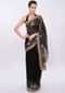 Black Saree In Georgette With Golden Embroidered Pallo And Border Online - Kalki Fashion