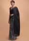 Black Half And Half Saree In Satin Crepe With Animal Print On The Pleats Online - Kalki Online