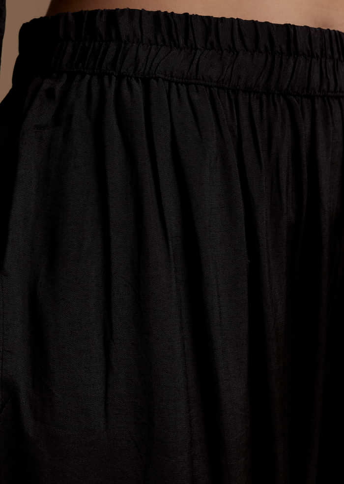 Black Indie Print Kurta Set with Stone Work