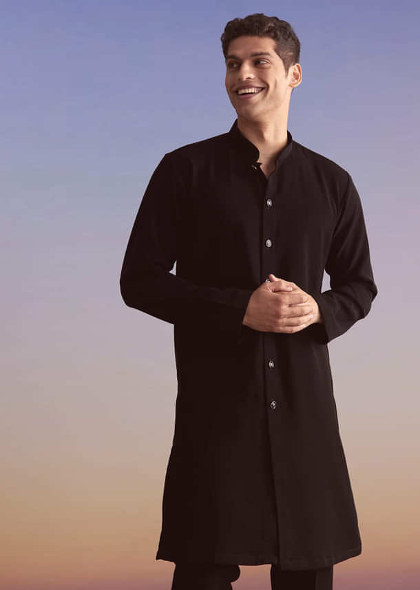 Black Indo Western Set For Men With Beads Work Black Indo Western Set For Men With Beads Work