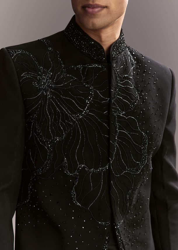 Black Indo Western Set For Men With Heavy Hand Work Black Indo Western Set For Men With Heavy Hand Work