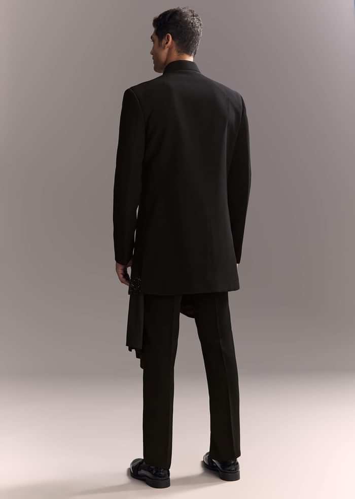 Black Indo Western Set For Men With Heavy Hand Work