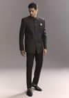 Black Jacquard Jodhpuri Suit For Men With Subtle Paisley Motifs