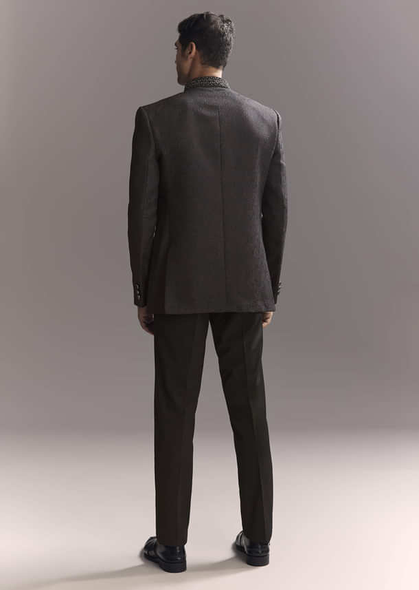 Black Jacquard Jodhpuri Suit For Men With Subtle Paisley Motifs Black Jacquard Jodhpuri Suit For Men With Subtle Paisley Motifs
